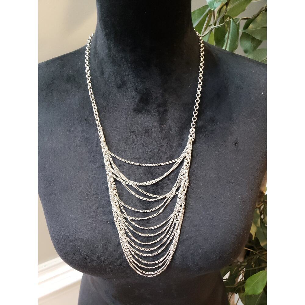 Women's Silver Multi-Layer Chain Necklace Statement Drape Fashion Jewelry